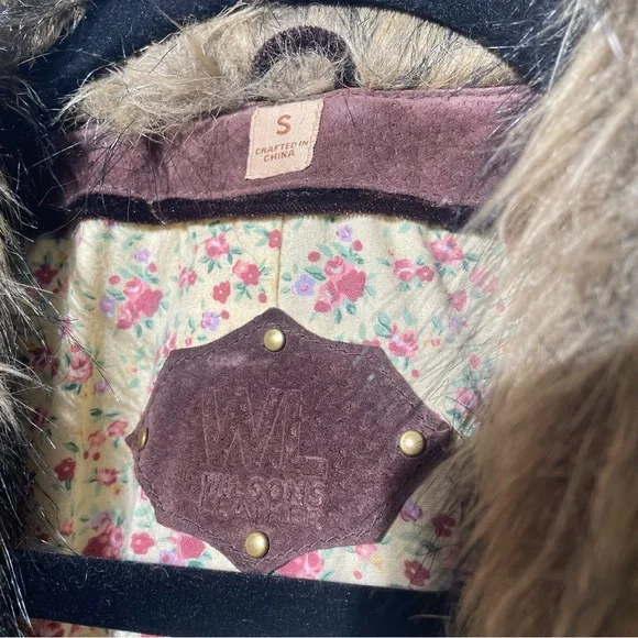 Wilsons Leather suede Brown Trench Coat with Faux Fur Collar - Picture 11 of 12